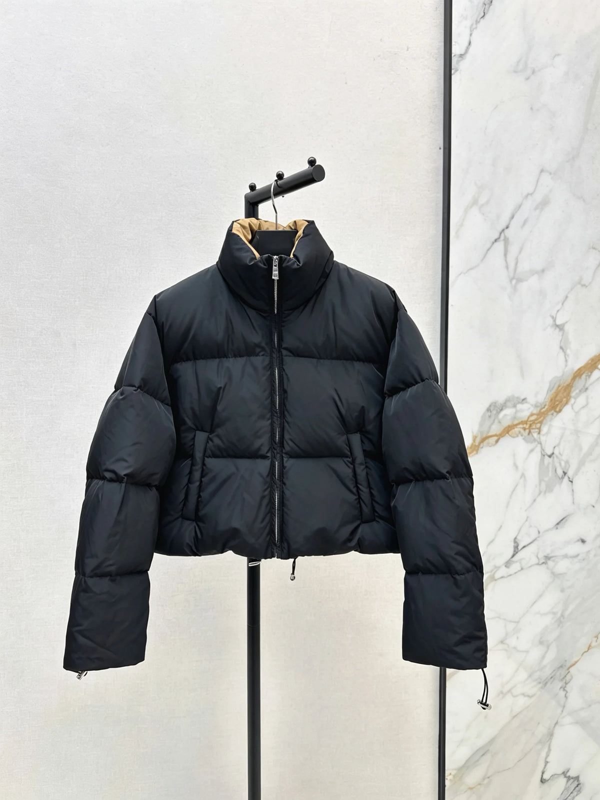 2026 Women Winter Contrast Inner Stand Collar Cropped Puffer Jacket ZX5715