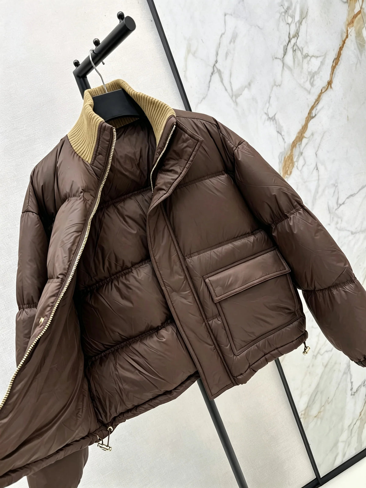 2026 Women Winter Stand Collar Cargo Pocket Short Puffer Jacket ZX5707
