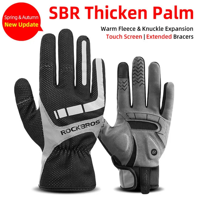 ROCKBROS Winter Cycling Gloves Windproof Thermal Fleece Full Finger