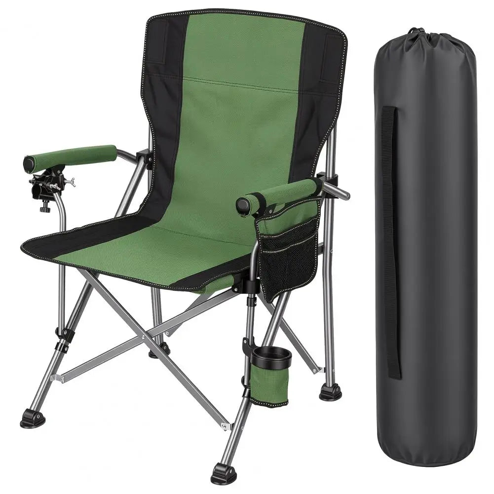 Folding Fishing Chair With Rod Holder Cup Holder And Pocket