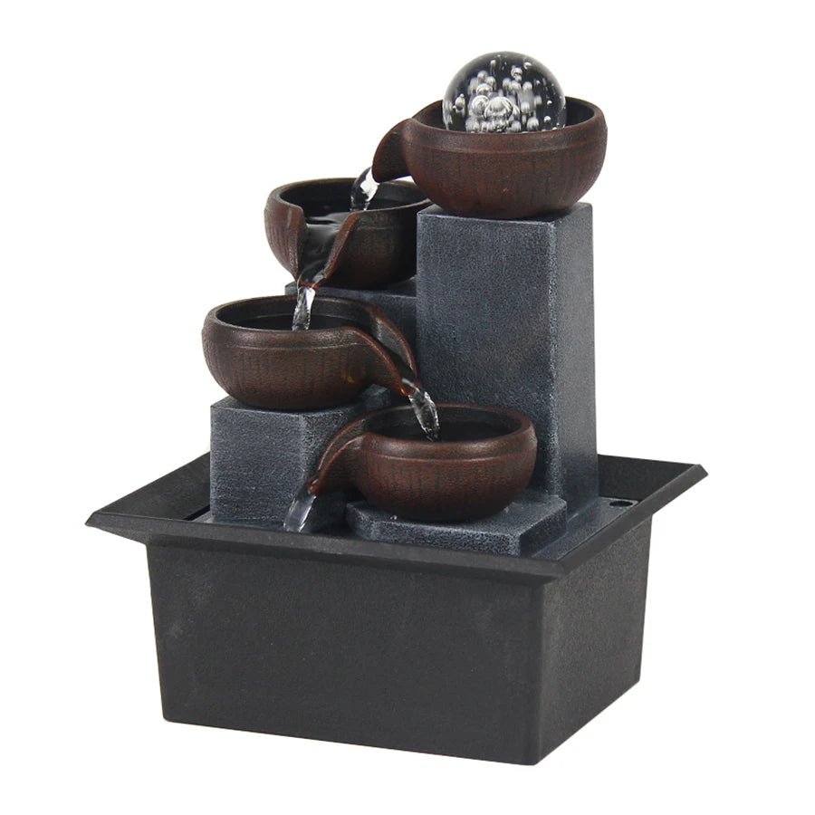 Mini Zen Tabletop Fountain - Relaxing LED Waterfall for Office Desk, Yoga Room & Feng Shui Decor