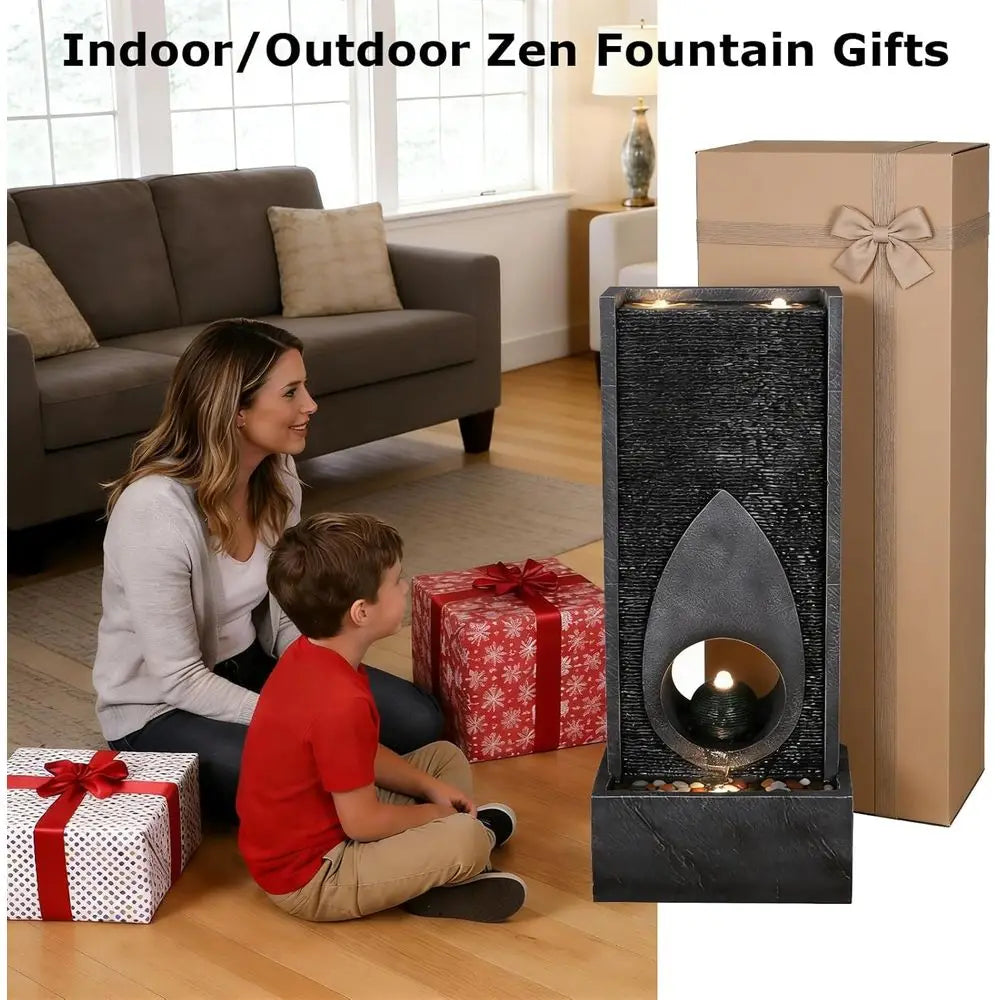 Indoor/Outdoor 46.5 Tall Sphere Fountain with LED Lights for Home and Garden Decor