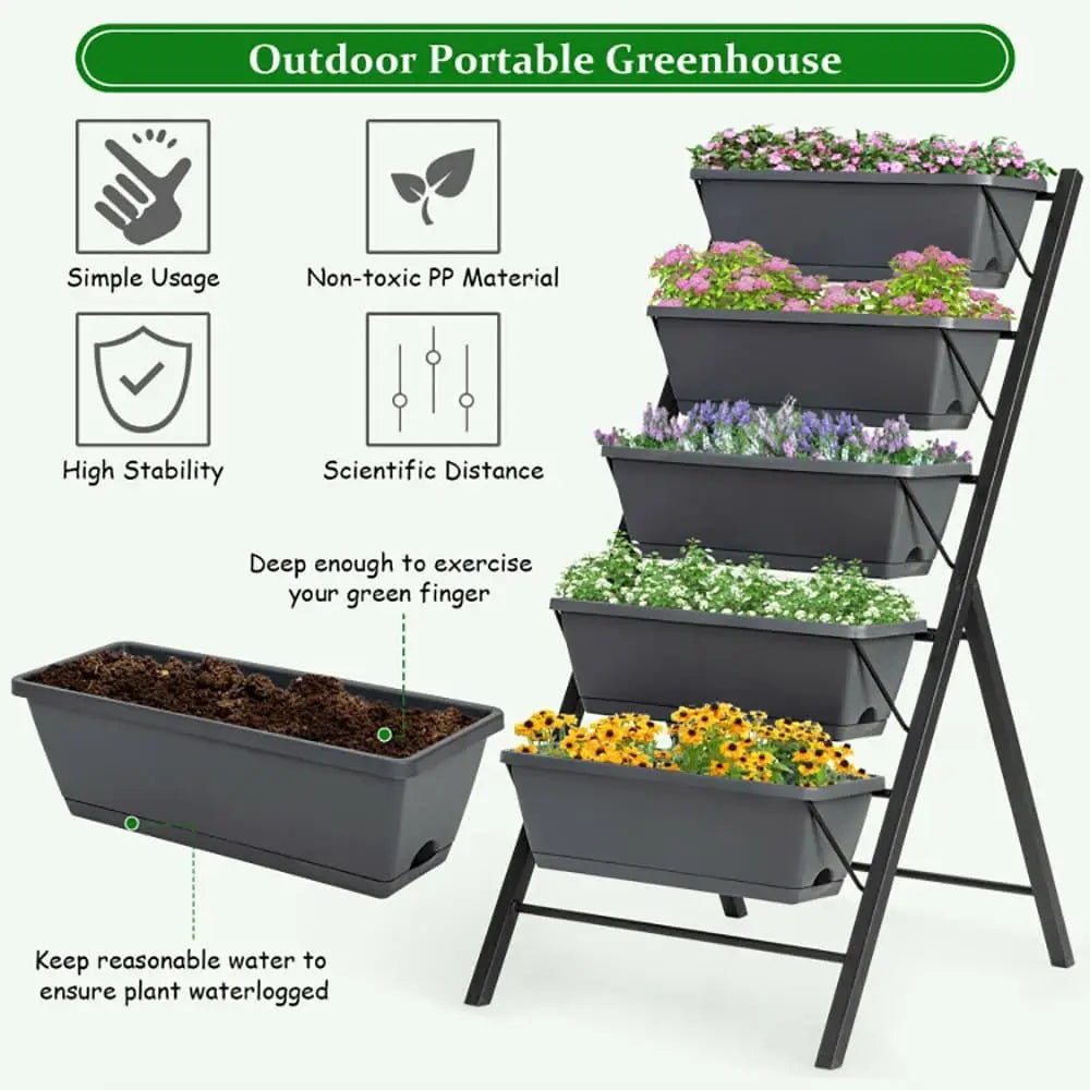 5-Tier Raised Garden Bed with Water Drainage for Flowers and Vegetables