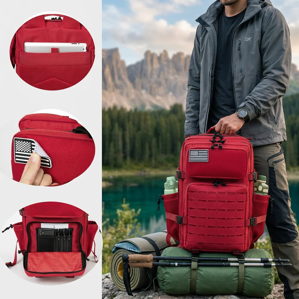 45L Large Capacity Hunting Backpack For Men With MOLLE Webbing System Dual Cup Holders Outdoor Survival Hiking Camping Rucksack For Wilderness Trip Travel Daily Work Commute Outdoor Camping Activities Gear Storage Backpack