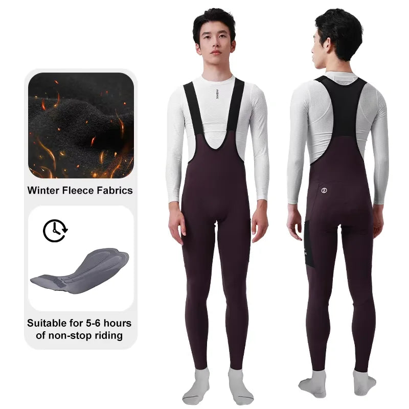 INBIKE Men‘s Winter Thermal Fleece Cycling Bib Tights 3D Padded Windproof MTB Bike Tights Road Bike Leggings Cold Weather Gear