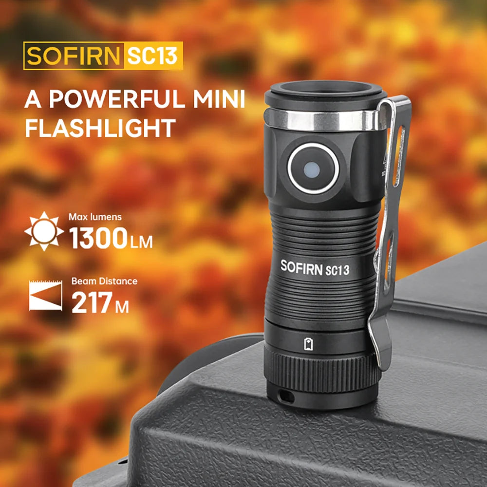 SOFIRN SC13 EDC Flashlight 1300lm USB-C Rechargeable 18350 IP68 Waterproof Mini Keychain Light 519A SST40 LED Magnetic