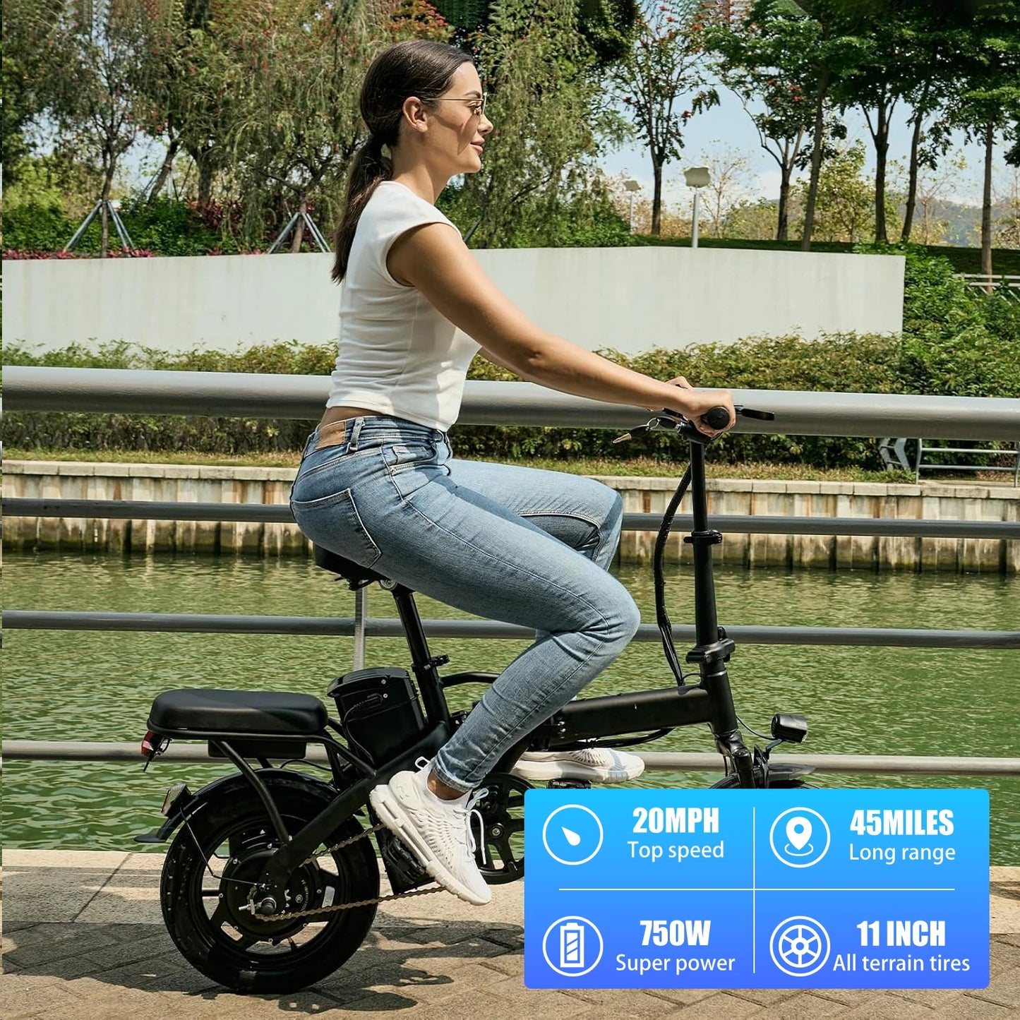 HEZZO T5 14Inch Folding Electric Bike for Adult Commuters 48V 350W 20MPH 18-22 Miles Range Disc Brake Lightweight E-bike
