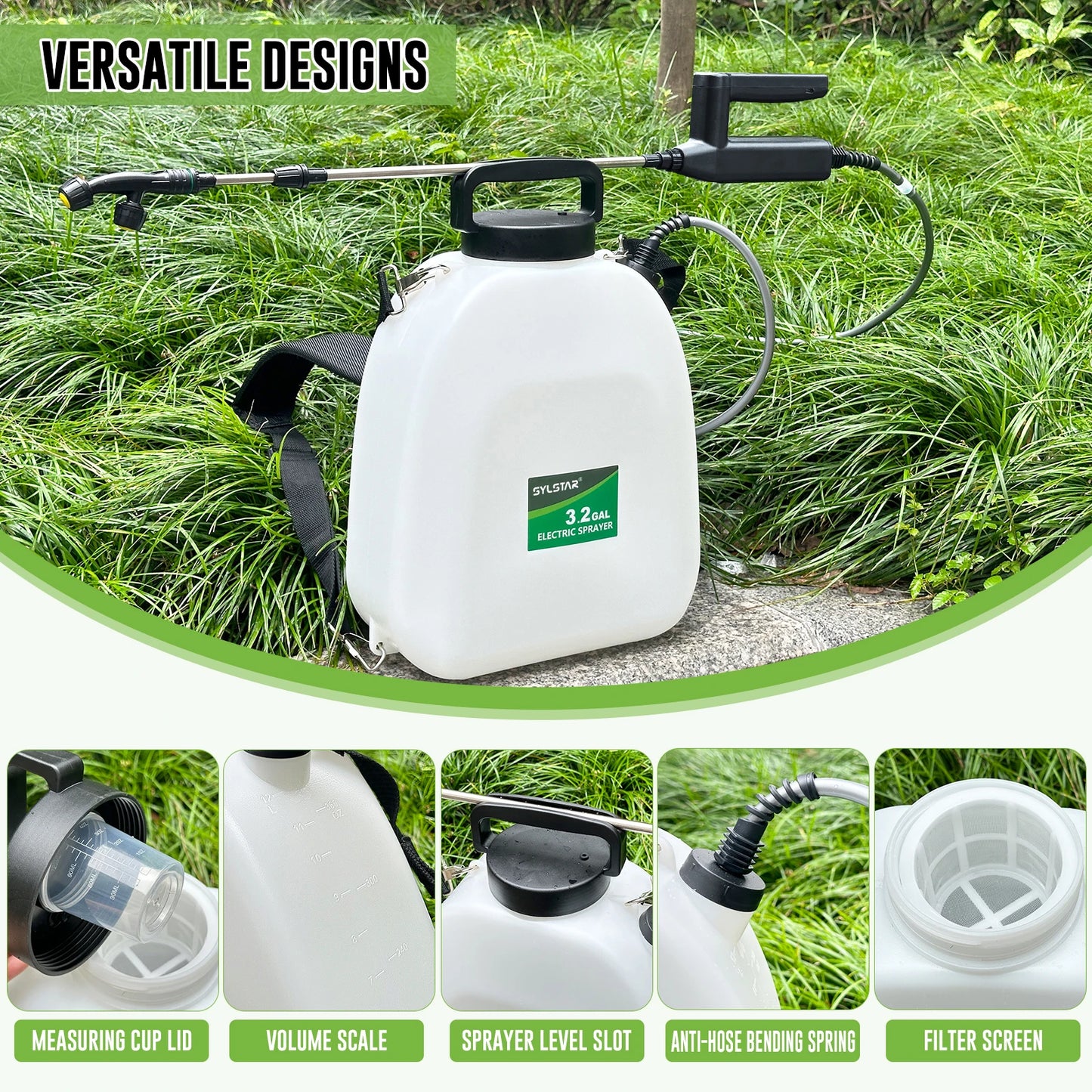 3.2 Gal Battery Powered Backpack Sprayer - USB Charging, 3 Adjustable Speeds, Battery Indicator, 5 Nozzles Lawn Garden Use