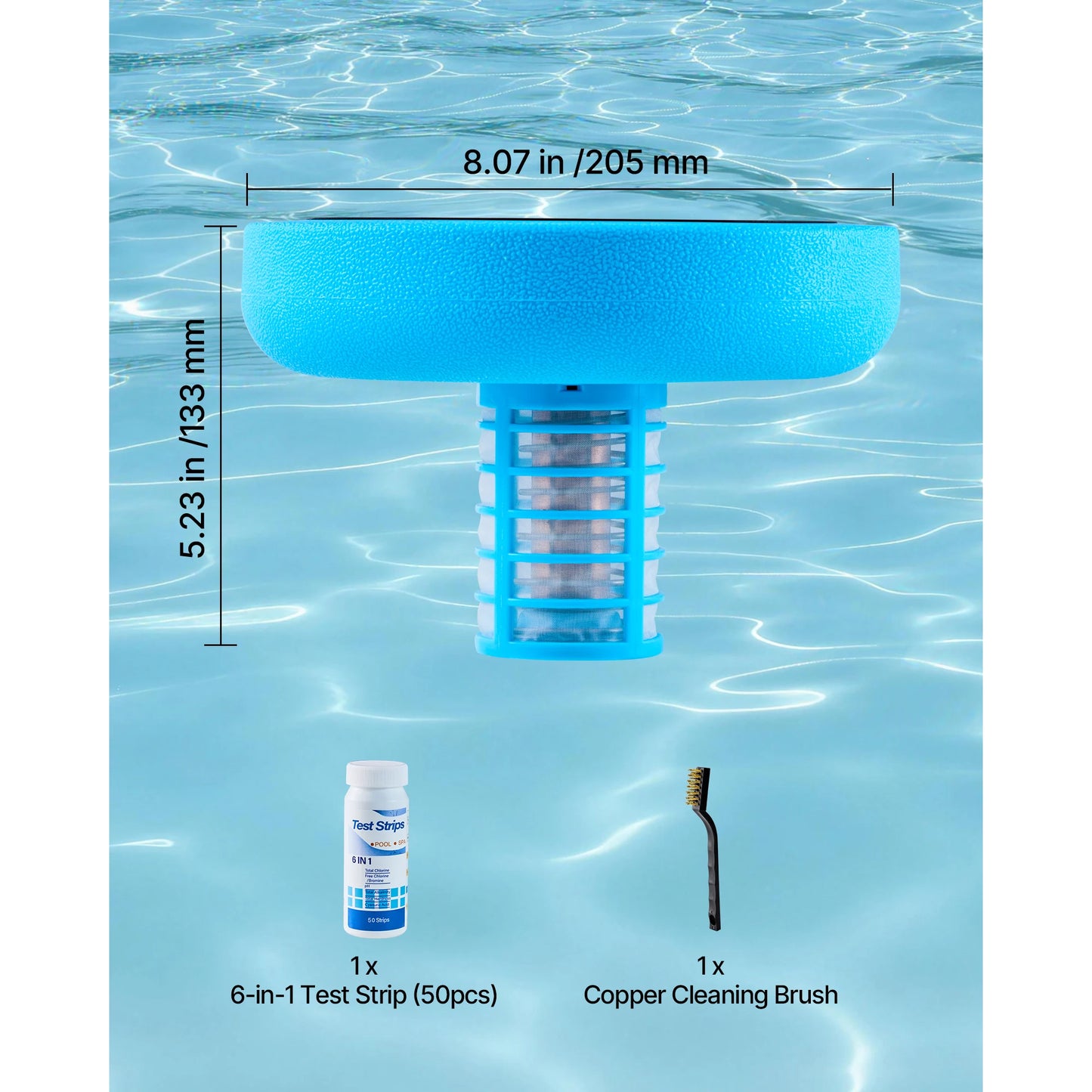SucceBuy Solar Pool Ionizer Round Copper Floating Automatic Purifier Chlorine Free Water with Brush and Filter for Pools & Spas