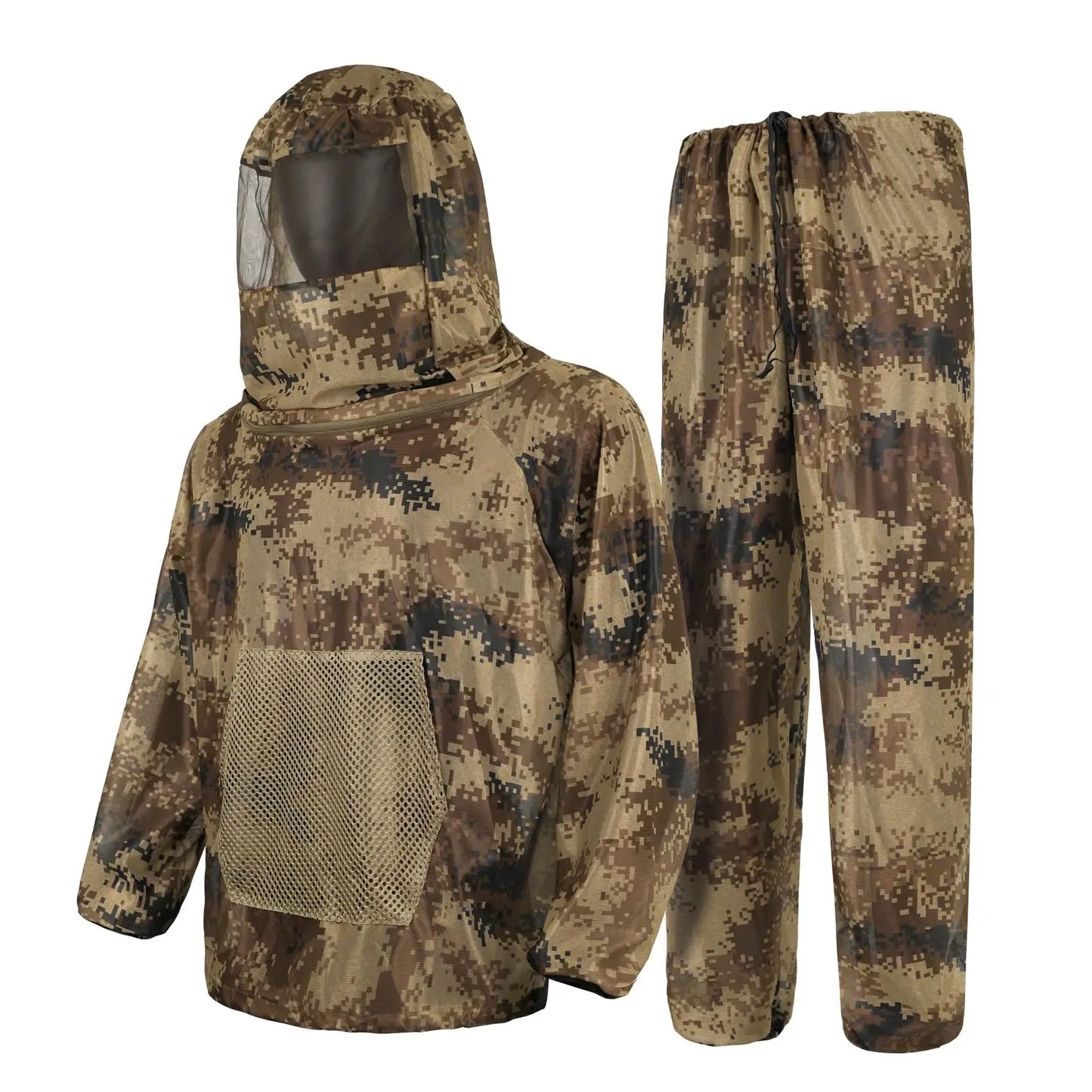 Full Body Mosquito Suit Mesh Bug Jacket and Pants Set with Hood Ultra-Fine Insect Netting Protective Clothing for Outdoor Fishing Camping Hiking Hunting Beekeeping Breathable Lightweight Gear