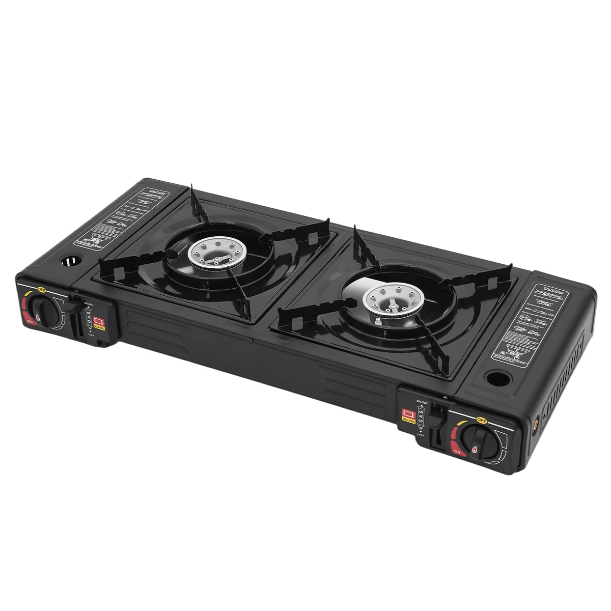 Portable Double Burner Gas Camping Stove With Piezo Ignition Case