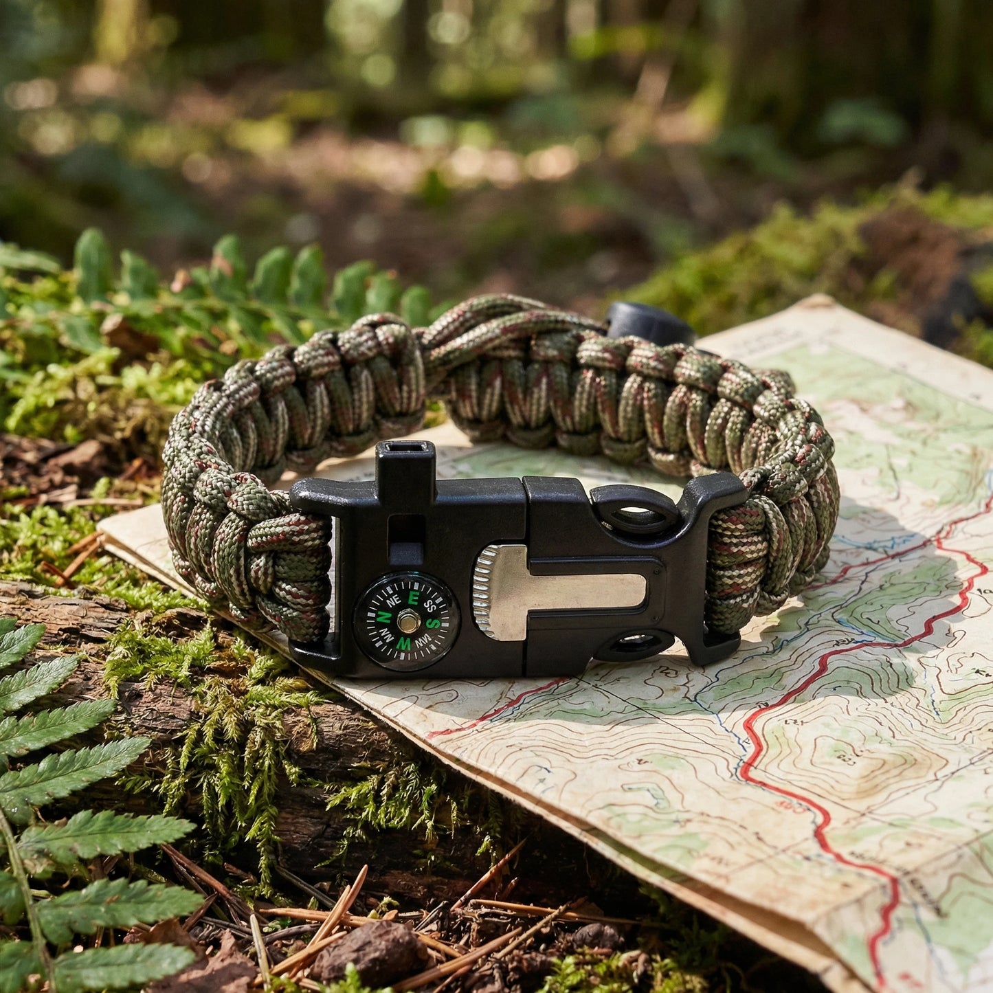 Adjustable Survival Paracord Bracelet With Compass And Fire Starter