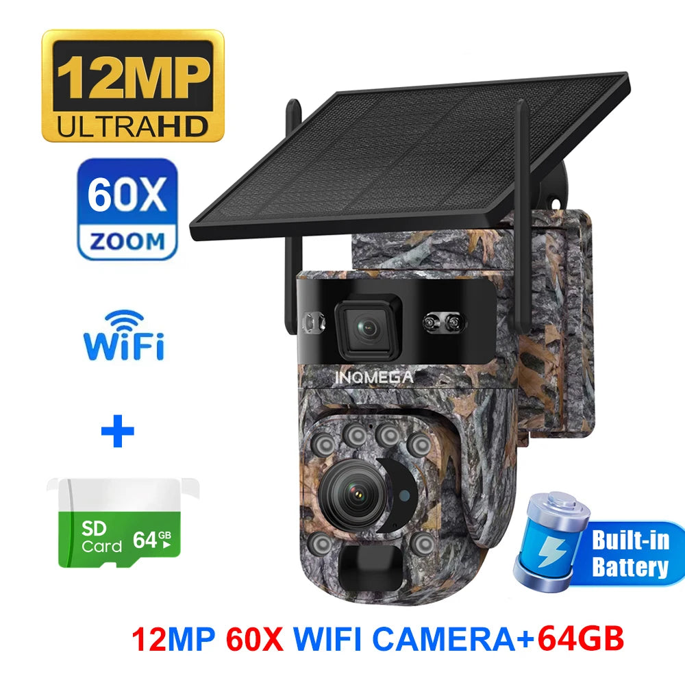 INQMEGA 12MP Solar Camera With 60X Optical Zoom Outdoor PTZ
