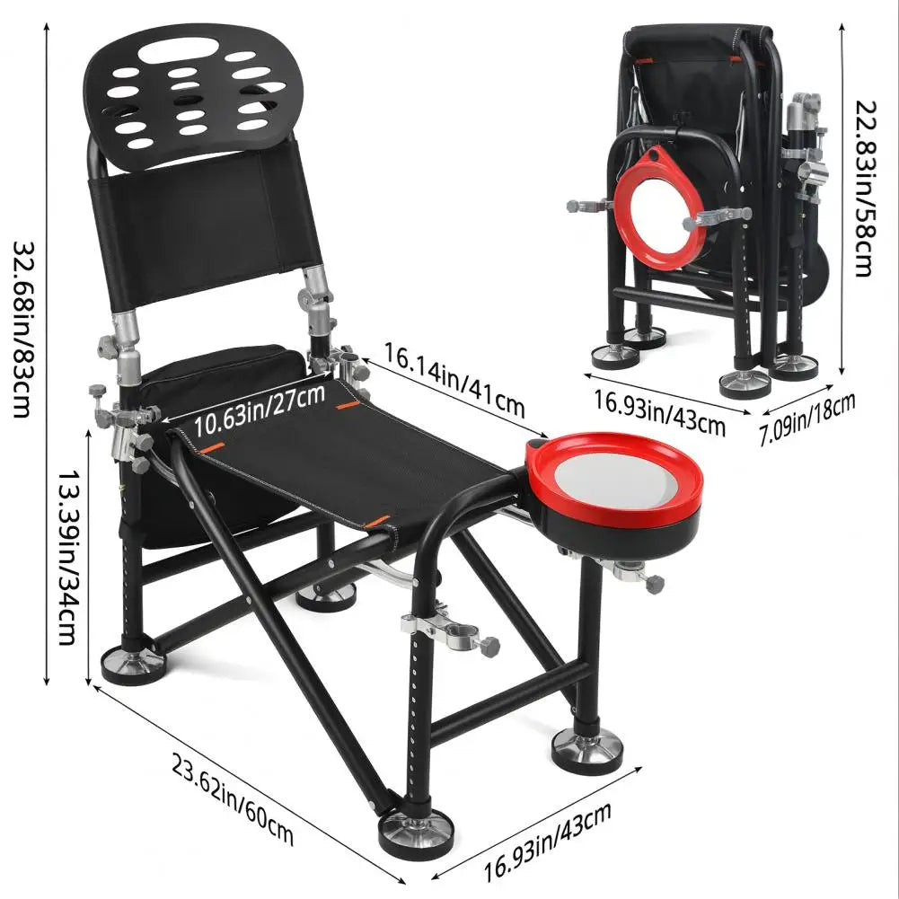 Folding Fishing Deck Chair Iron Recliner 13 Gear Rise Fall 21cm Adjustment Fishing Chair with Backrest Rod Holder Fisherman Gift