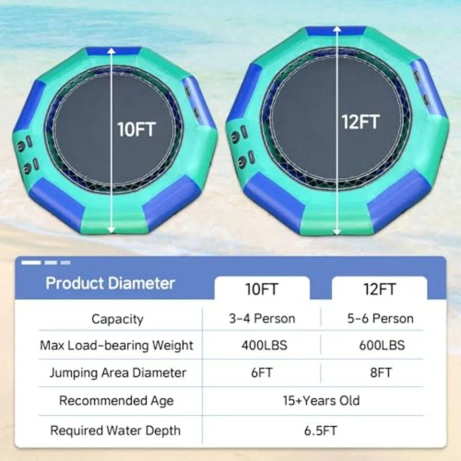 Inflatable Water Trampoline for Lake With Pump and Rope Ladder