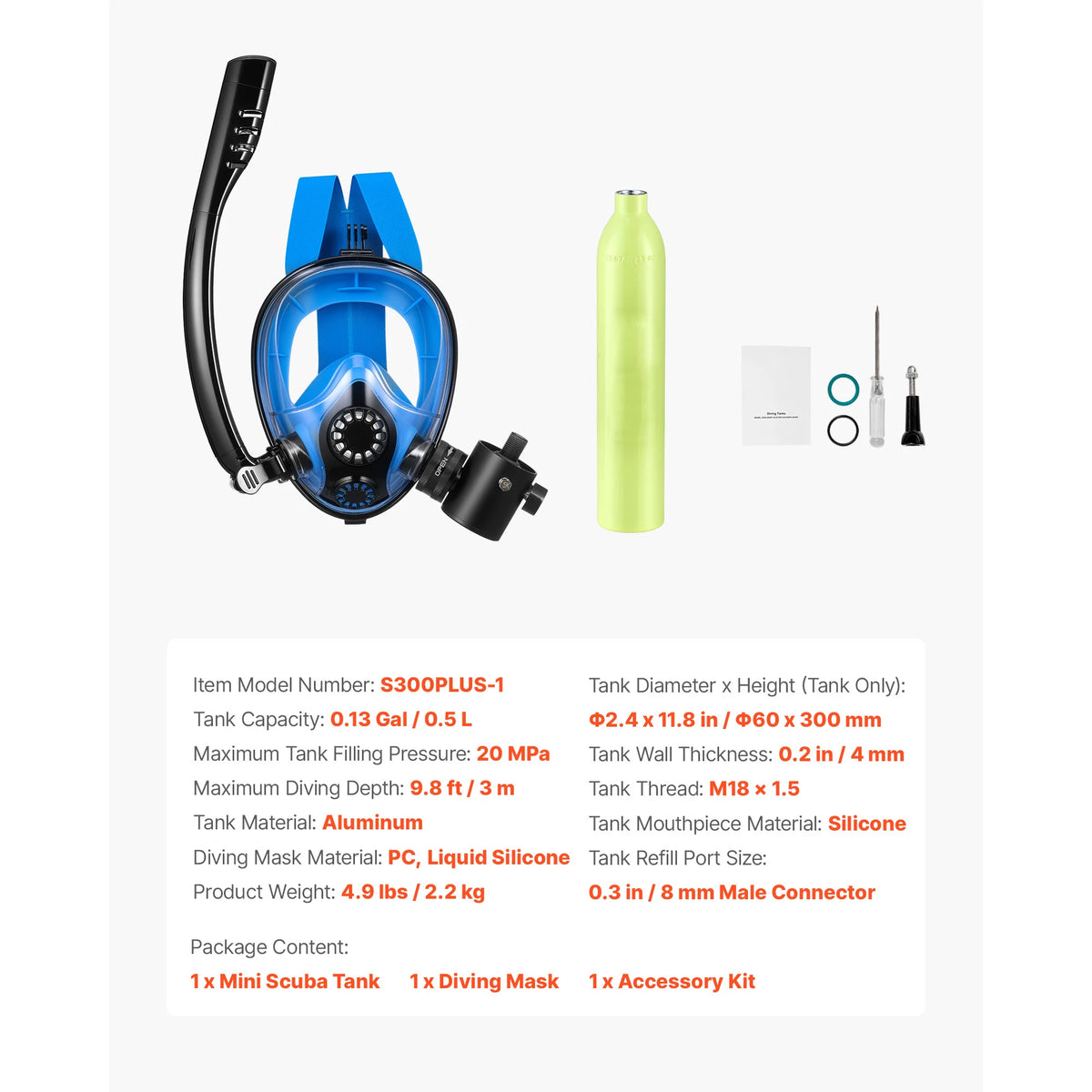 SucceBuy Mini Scuba Tank 0.5 L/1.9 L Portable Diving Tank for Underwater Breathing Emergency Rescue Pony Bottle for Snorkeling