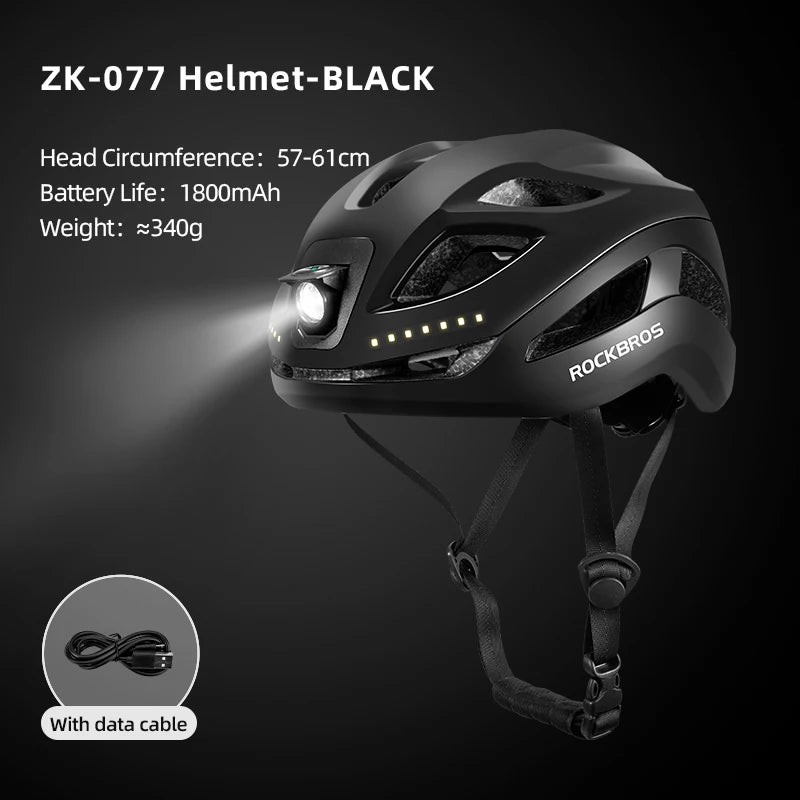 ROCKBROS Cycling Light Helmet Type-C Charging Electric LED Front Light Helmet Night Cycling Safety Helmet Bicycle Scooter Helmet