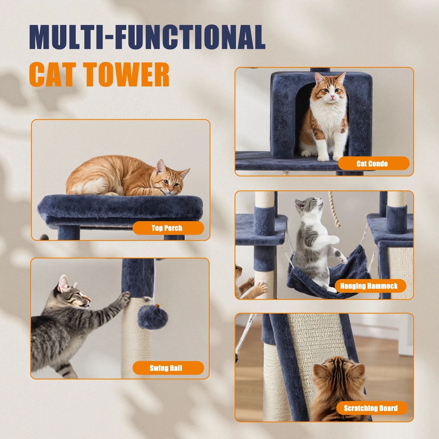JHK Multi Level Cat Tree With Durable Sisal Scratching Posts