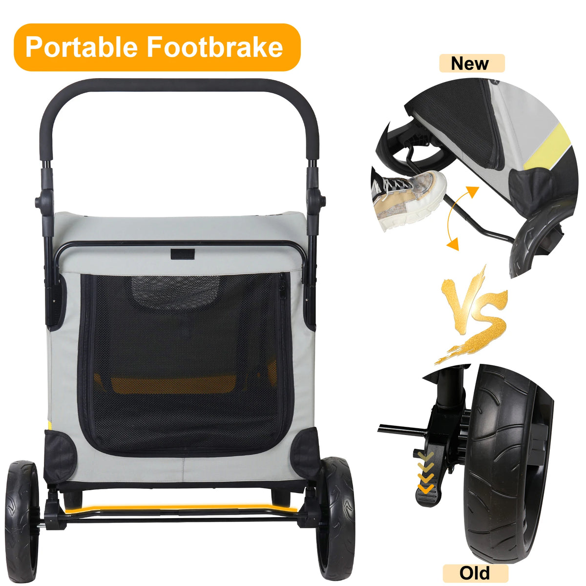 Folding Double Dog Stroller With Secure Zipper Divider Panel