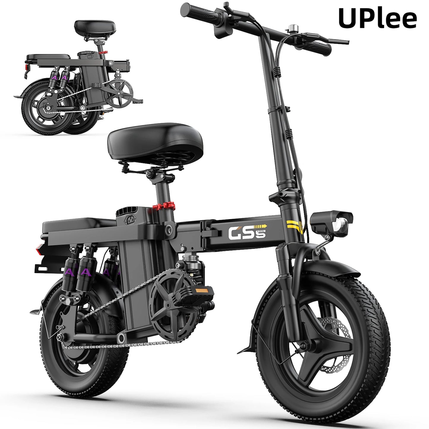 UPlee GS5 500W Peak Motor Electric Bike 48V15AH Removable Battery Electric Bicycle 14Inch Folding Multiple shock absorbers ebike