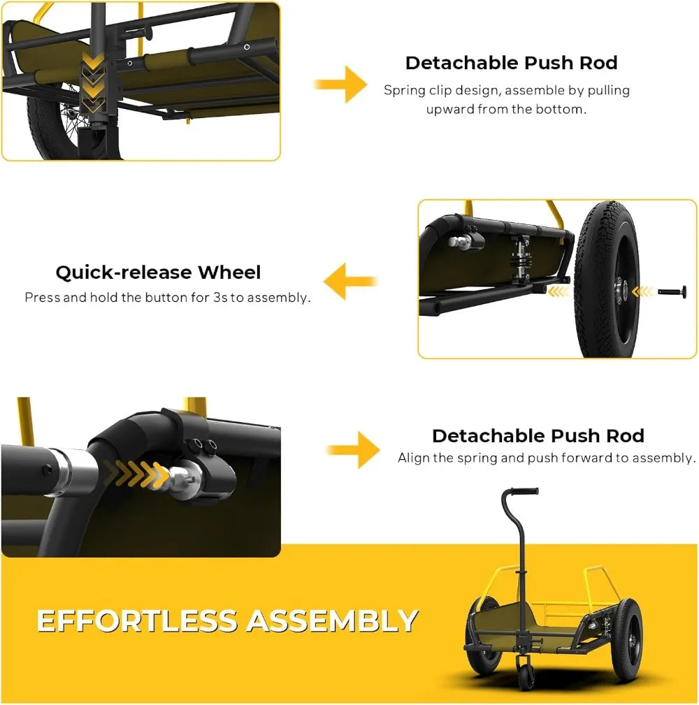 2 in 1 Bike Cargo Trailer Wagon Cart, 150 lbs, 16"x3" Fat Tire, 360° Swivel Caster, Double Suspension