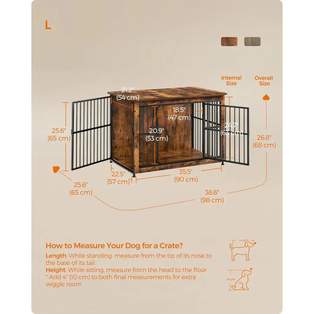 38.6" Dog Crate urniture, Heavy-Duty Dog Cage Side End Table, XL Pet Wood Kennel or Large and Medium Dogs up to 70 lb with Enclo