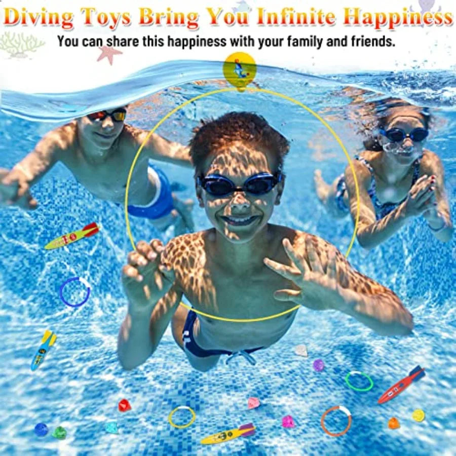 23PCS Pool Toys Games for,No Assembly Stability Swim Thru Rings, Pool Diving Toys for 3, 4, 5, 6, 7, 8, 9, 10, 11, 12 Swim Ring