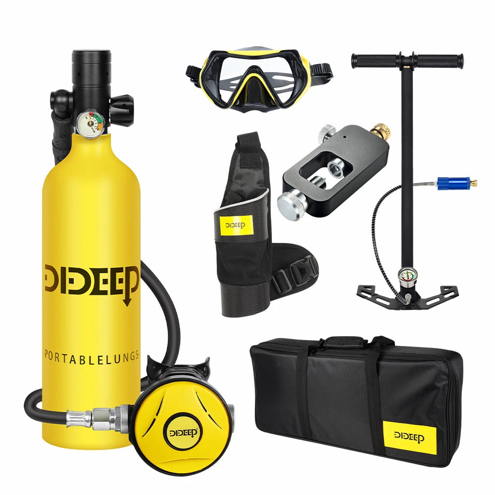 DIDEEP 1L Mini Scuba Diving Tank Set, 15-20Mins Underwater Diving Cylinder with Hand Pump,Portable Lungs Bottle with 3000 PSI