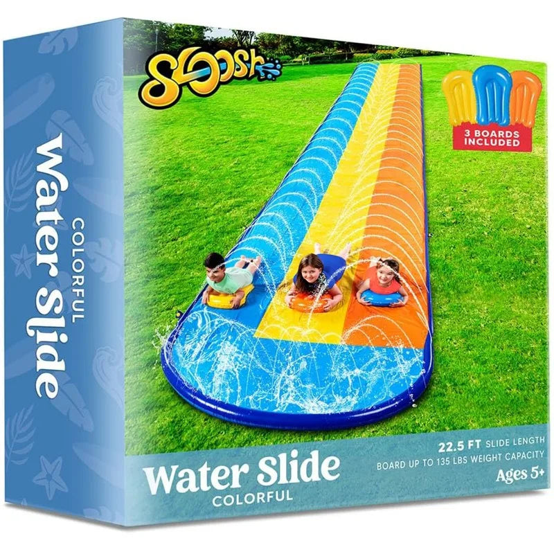 Joyfy 22.5ft Lawn Triple Water Slide with 3 BodyBoards Water Summer Toy with Build in Advanced Sprinkler for Backyard Summer Fun