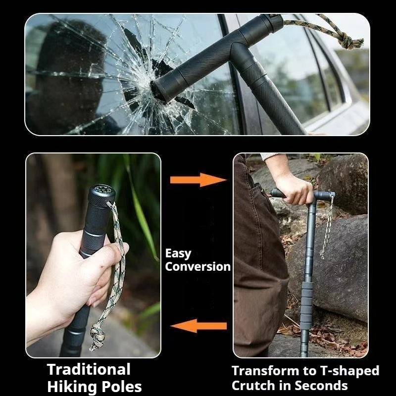 Portable Aluminum Alloy Climbing Stick Removable Multitool Hiking Walking Stick Multifunctional Mountaineering Camping Equipment
