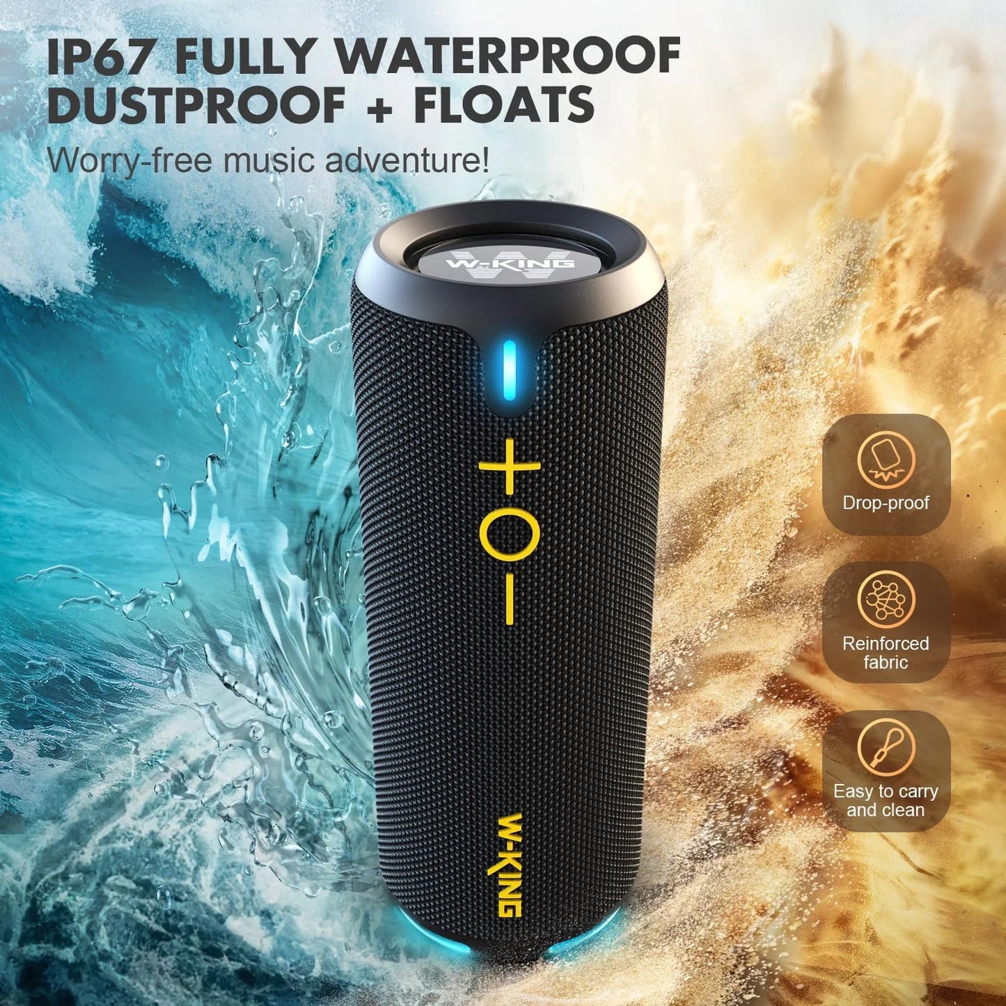 W-KING Bluetooth Speakers - IP67 Waterproof Outdoor Portable Wireless 40W HD 360° Stereo Surround Sound For Shower, Camping Home