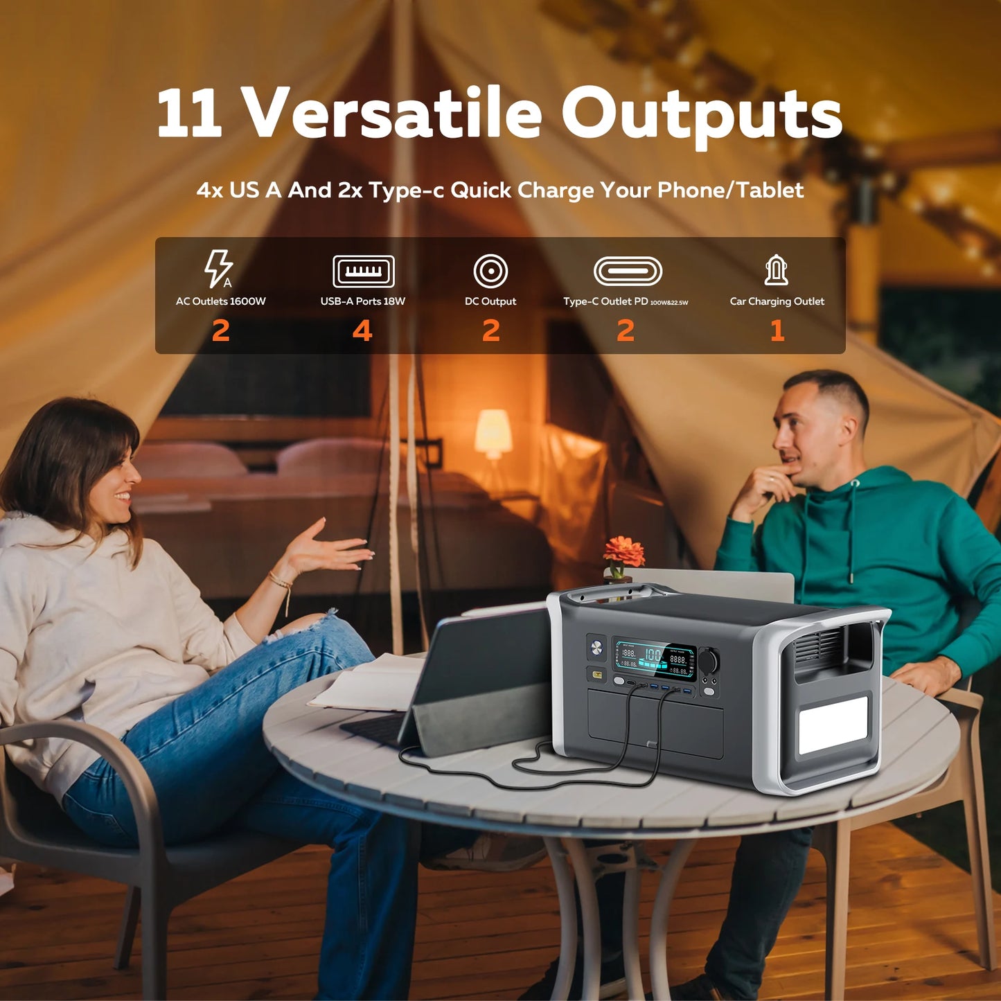 CTOLITY 1024Wh LiFePO4 Portable Power Station 1600W Pure Sine Wave Solar Generator 110V AC Ports Camping Outdoor Garden Party