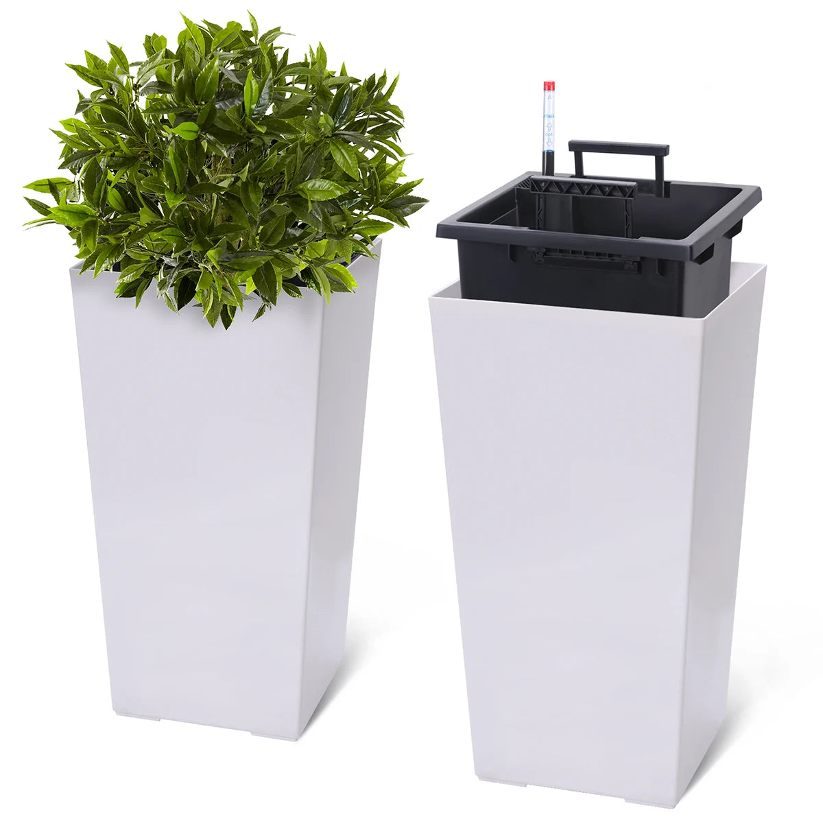 Rectangular Planters Set of 2, Large Plant Pots with Drainage Holes&Water Level Monitor for Outdoor Indoor Patio Porch Rooms