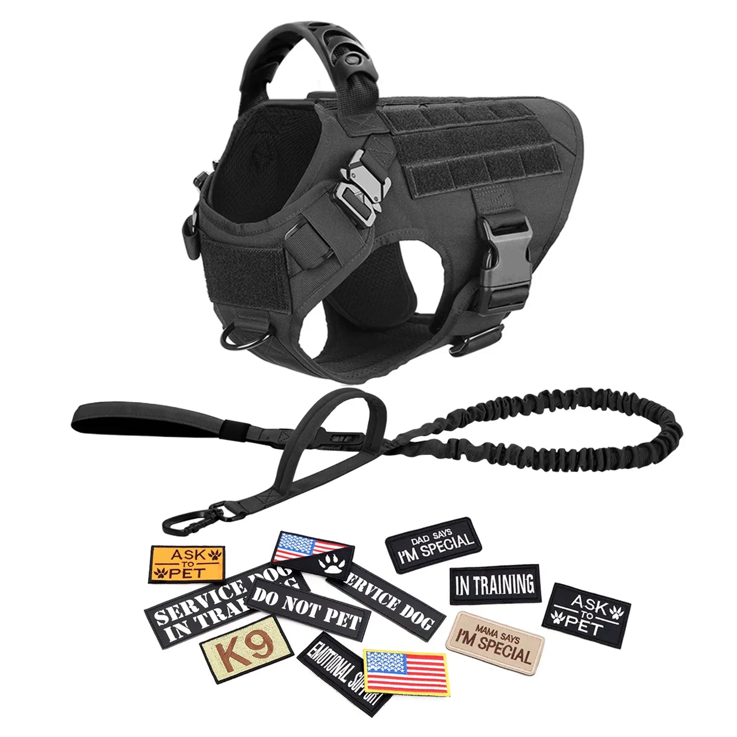 Professional Dog Harness Vest Set With Collar Leash And Patches
