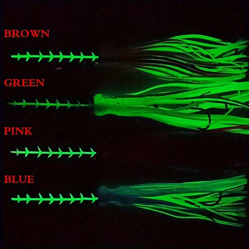 2‑pack Luminous Slow‑jig Squid‑Head Fishing Lures, 60G / 7.87‑inch Trolling Bait, Metal‑Head Squid‑Skirt Fishing Bait, Deep‑sea Boat‑fishing Luminous Bait, Suitable For Sea Bream, Sea Bass And Spanish Mackerel