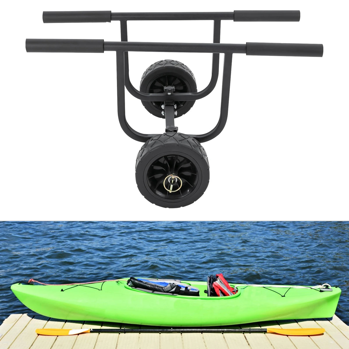 Boat Dolly Cart Kayak Canoe Transport Carrier 100kg Heavy Duty Stainless Steel Folding Trailer with 8in Beach Wheels Adjustable Width Security Straps for Fishing Small Sailboat SUP