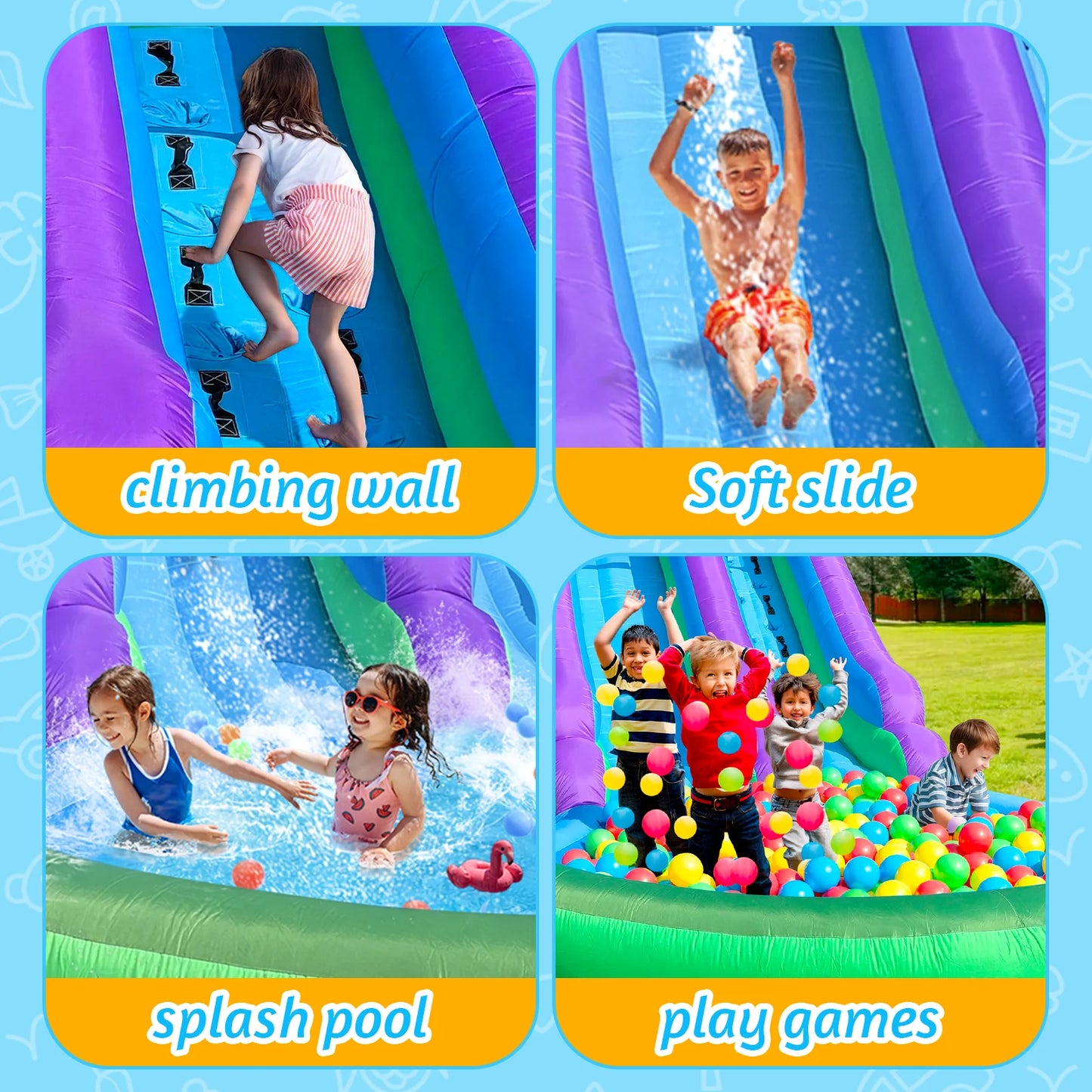 20FT Ultra Climber Kids Inflatable Water Slide Park Heavy Duty For Outdoor Fun Climbing Wall With Two Slides And Splash Pool