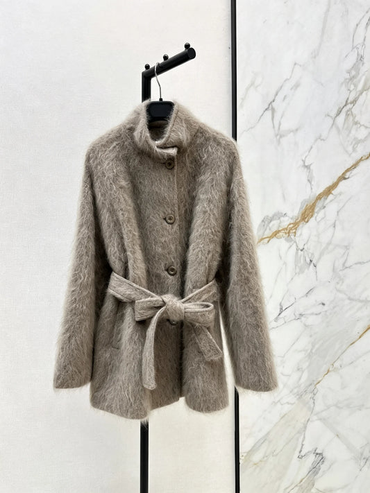 2026 Women Autumn Winter Stand Collar Belted Waist Long Wool Short Coat ZX5701