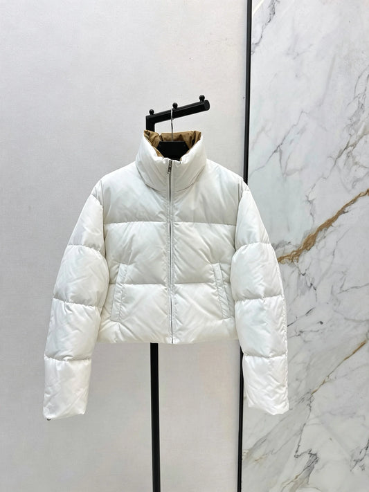 2026 Women Winter Contrast Inner Stand Collar Cropped Puffer Jacket ZX5715