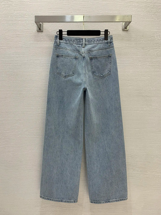 Women's new fashionable washed denim cotton fashion loose wide leg denim pants