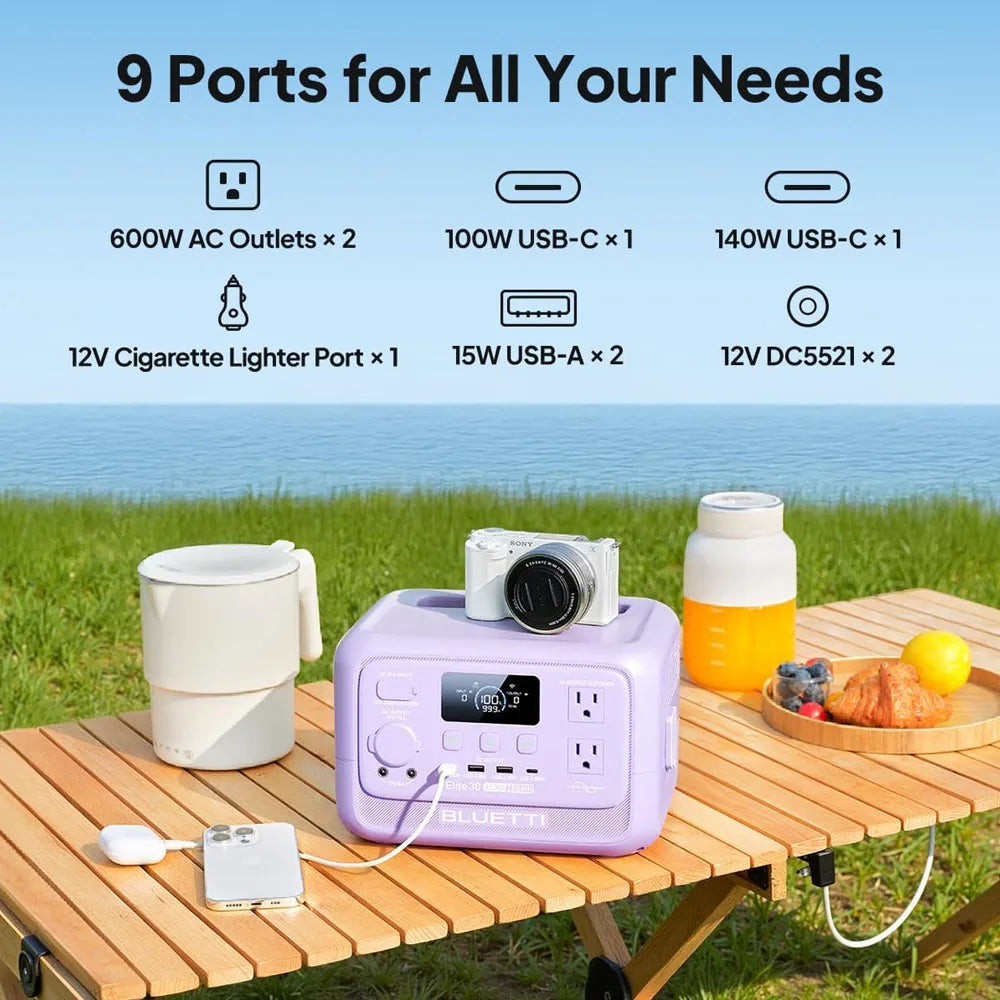 BLUETTI Elite 30 V2 | 288Wh 600W Portable Power Station Lightweight Fast Charging Solar Generator for Home Backup Outdoor