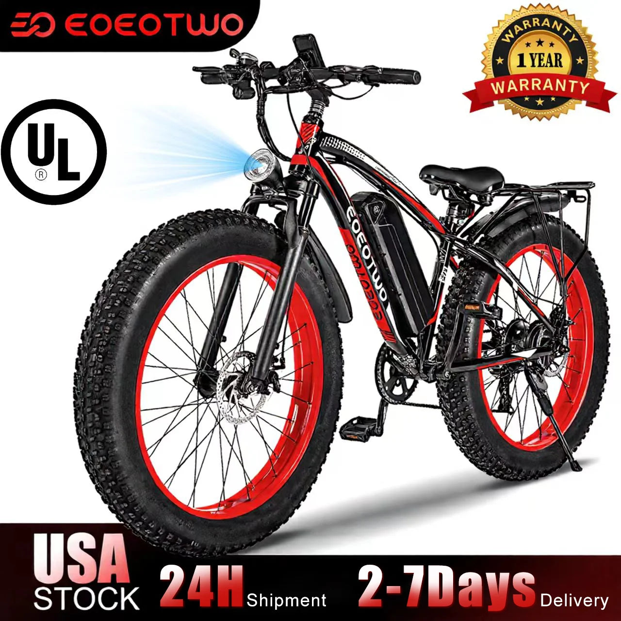 Electric Bike for Adults 1500W Peak Motor 34MPH Fast Speed 48V 15Ah Battery 26" Fat Tire Mountain Ebike 390lbs Max Load Aluminum