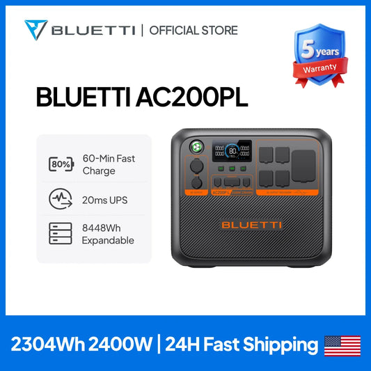 BLUETTI AC200PL Portable Power Station | 2400W 2304Wh Compact Lightweight Emergency Generator with Multiple Ports for Outdoor