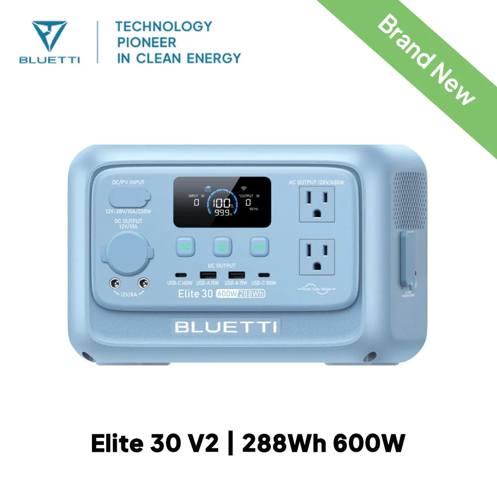 BLUETTI Elite 30 V2 | 288Wh 600W Portable Power Station Lightweight Fast Charging Solar Generator for Home Backup Outdoor