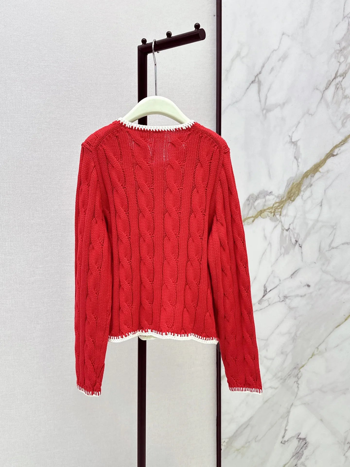 2026 Spring Autumn New Women Old Money Style Color Block Twist Knit Cardigan Long Sleeve Embroidered Sweater Coat