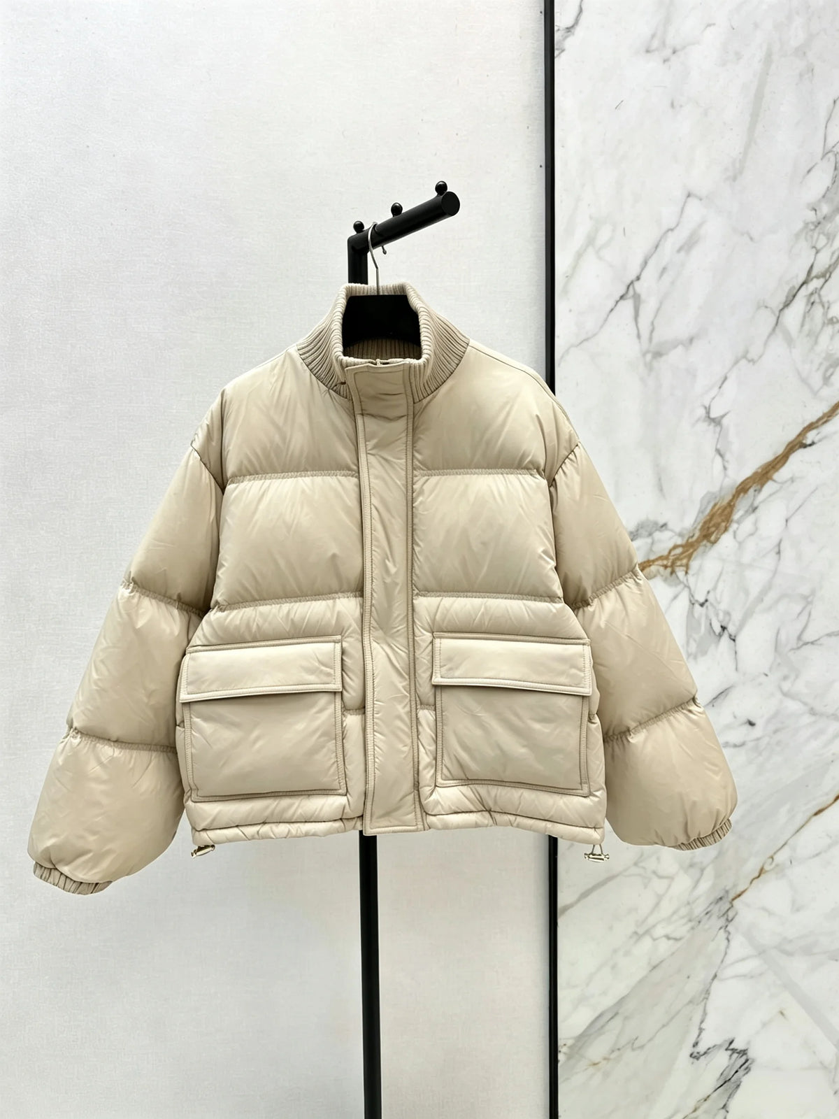 2026 Women Winter Stand Collar Cargo Pocket Short Puffer Jacket ZX5707