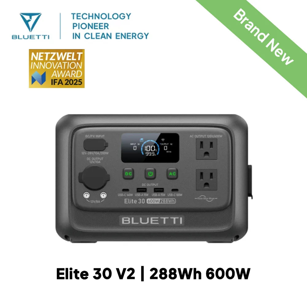 BLUETTI Elite 30 V2 | 288Wh 600W Portable Power Station Lightweight Fast Charging Solar Generator for Home Backup Outdoor