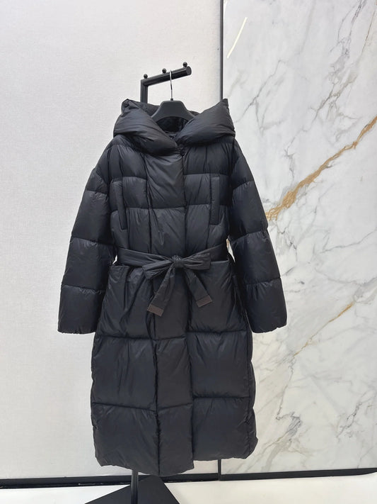 2026 Women Winter Tie‑Waist Hooded Long Puffer Coat ZX5722