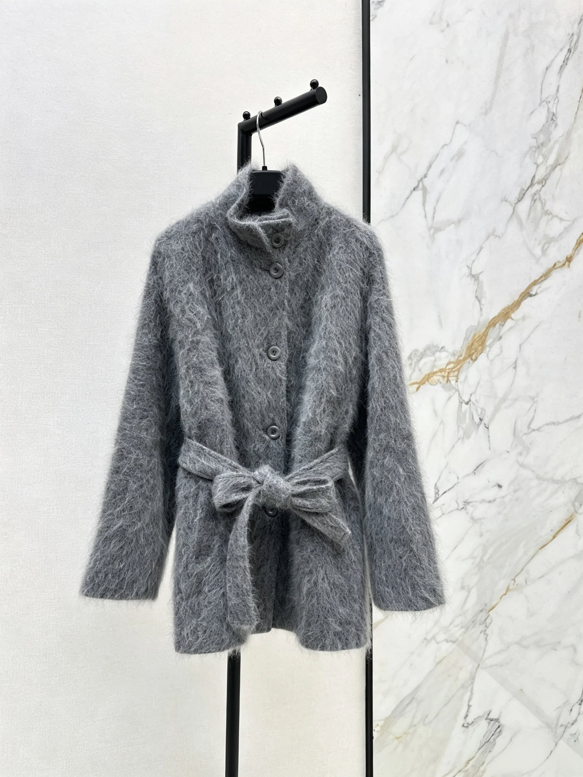 2026 Women Autumn Winter Stand Collar Belted Waist Long Wool Short Coat ZX5701