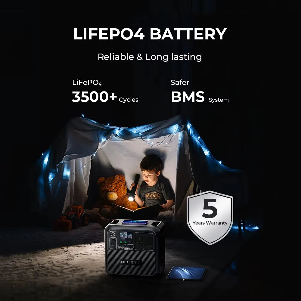 BLUETTI AC180 Portable Power Station LiFePO4 Battery Solar Charging